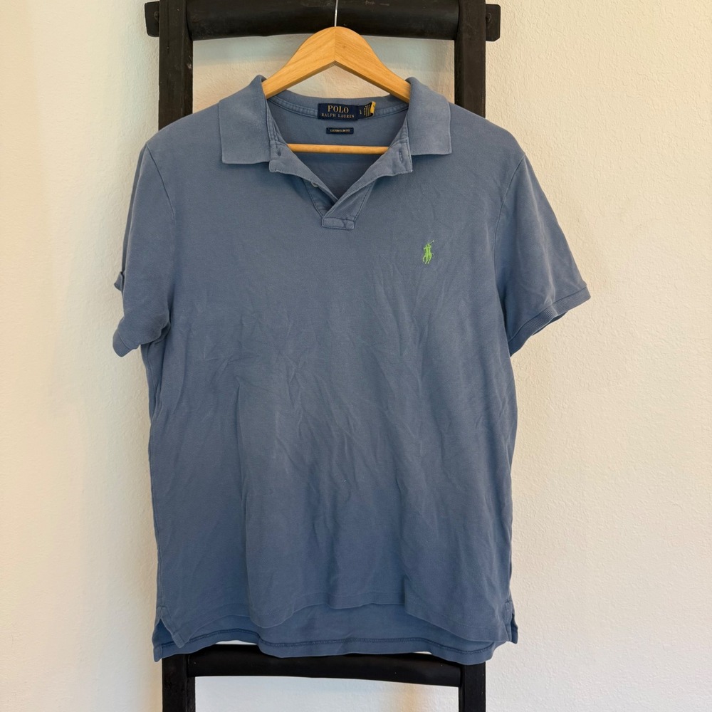 Polo Ralph Lauren Custom Slim Fit Blue Polo Shirt Mens - Picture 1 of 5